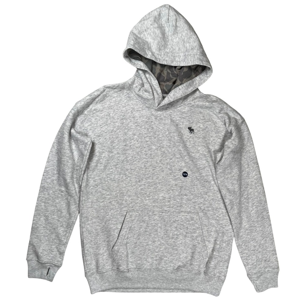 New Abercrombie Kids Hoodie Kids 13/14 Grey Camo Lined Relaxed Fit Pullover NWT